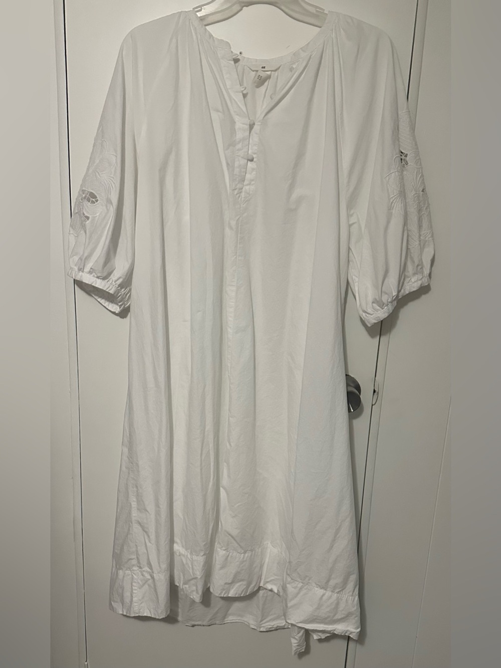 H&M White Cotton Kaftan Dress with Embroidered Detail Sz L